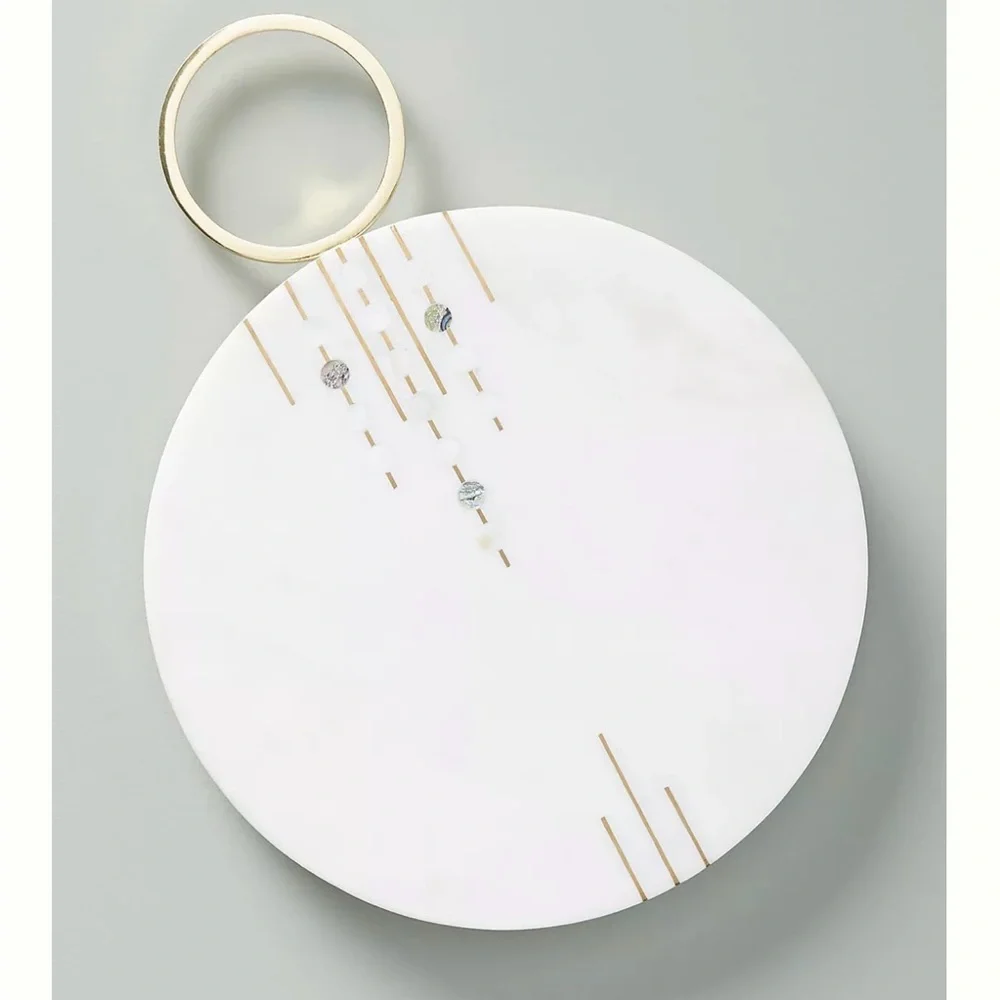 Anthropologie Cheese Board Marble Brass Mother of Pearl Abalone Charcuterie Tray